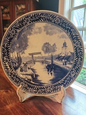 Blue and White Delft Boch Decorative Plate "The Drawbridge" Vintage Collectible